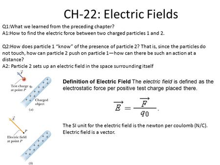 CH-22: Electric Fields Q1:What we learned from the preceding chapter?