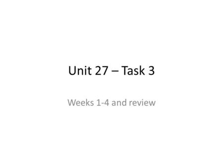 Unit 27 – Task 3 Weeks 1-4 and review. Week 1/4 Improvement priority 1:Improvement priority 2: Date:19 th JanuaryDate:23 st January Time:18.00Time:18.00.