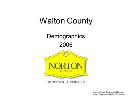 Walton County Demographics 2006 Sources: Georgia Department of Revenue, Georgia Department of Labor, U.S. Census.