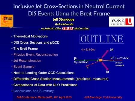 DIS Conference, Madison WI, 28 th April 2005Jeff Standage, York University Theoretical Motivations DIS Cross Sections and pQCD The Breit Frame Physics.