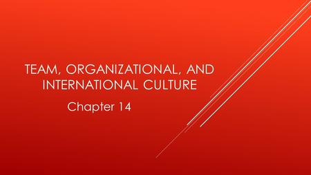 TEAM, ORGANIZATIONAL, AND INTERNATIONAL CULTURE Chapter 14.