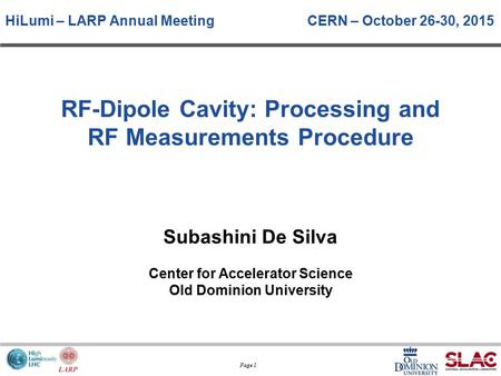 RF-Dipole Cavity: Processing and RF Measurements Procedure