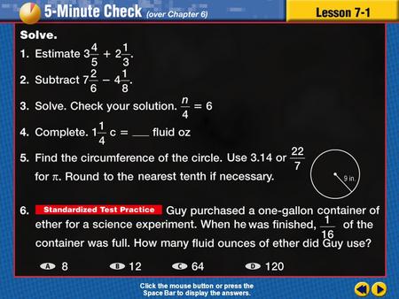 Transparency 1 Click the mouse button or press the Space Bar to display the answers.