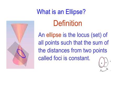 a b Center at( h,k ) An ellipse with major axis parallel to x -axis c Definition.