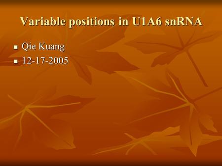 Variable positions in U1A6 snRNA Qie Kuang Qie Kuang 12-17-2005 12-17-2005.