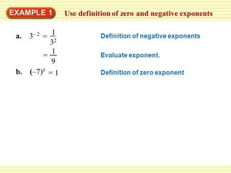 Use definition of zero and negative exponents