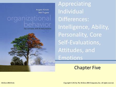 Appreciating Individual Differences: Intelligence, Ability, Personality, Core Self-Evaluations, Attitudes, and Emotions Chapter Five.