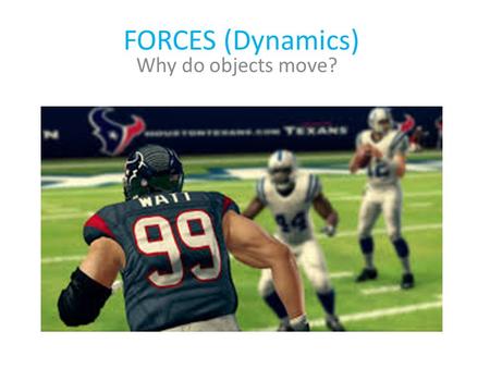 FORCES (Dynamics) Why do objects move?. A force is a push or a pull The unit for a force is a Newton Force is a vector. It has both magnitude and direction.