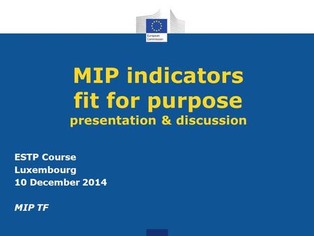 MIP indicators fit for purpose presentation & discussion ESTP Course Luxembourg 10 December 2014 MIP TF.