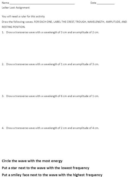 Name ____________________________________________Date ____________ Leiker Loot Assignment You will need a ruler for this activity Draw the following waves.
