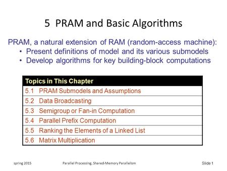 5 PRAM and Basic Algorithms