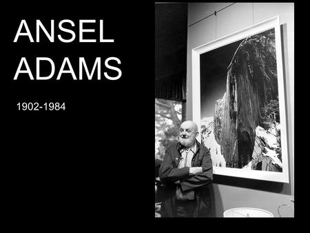 ANSEL ADAMS 1902-1984. His love of the natural world began early and became the most potent influence on his art.