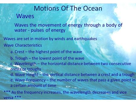 Motions Of The Ocean Waves