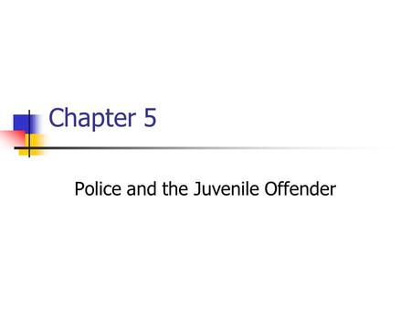 Chapter 5 Police and the Juvenile Offender. Juvenile Justice: Theory, Systems, and Organization Houston/Barton Prentice Hall © 2005 Pearson Education,