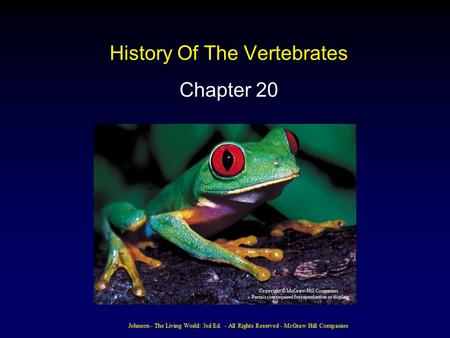 Johnson - The Living World: 3rd Ed. - All Rights Reserved - McGraw Hill Companies History Of The Vertebrates Chapter 20 Copyright © McGraw-Hill Companies.