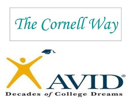 The Cornell Way. CORNELL WAY C Create Format OOrganize Notes RReview/Revise NNote Key Ideas EExchange Ideas LLink Learning LLearning Tool WWritten Feedback.