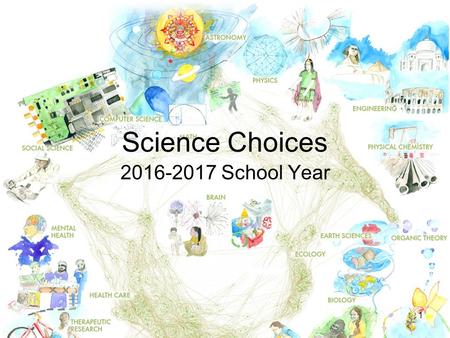 1 Science Choices 2016-2017 School Year. 2 Choices after course completed with prerequisites Earth Science Choices: Slide 3 Biology Choices: Slide 5 Chemistry.