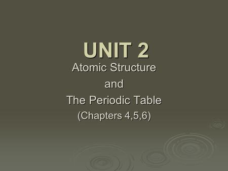 UNIT 2 Atomic Structure and The Periodic Table (Chapters 4,5,6)