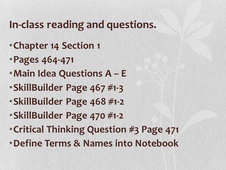 In-class reading and questions.