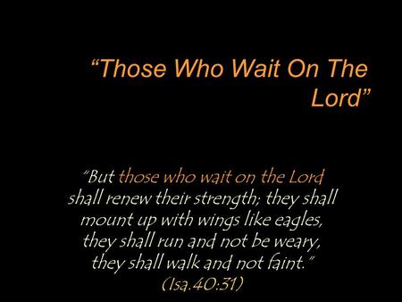 “Those Who Wait On The Lord” “But those who wait on the Lord shall renew their strength; they shall mount up with wings like eagles, they shall run and.