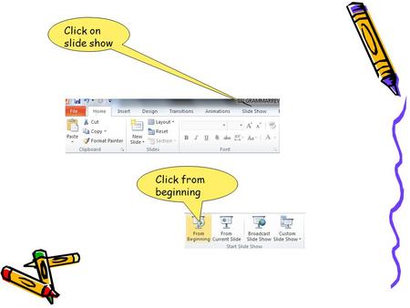 Click on slide show Click from beginning.