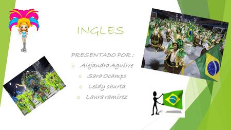 INGLES PRESENTADO POR : o Alejandra Aguirre o Sara Ocampo o Leidy churta o Laura ramirez.