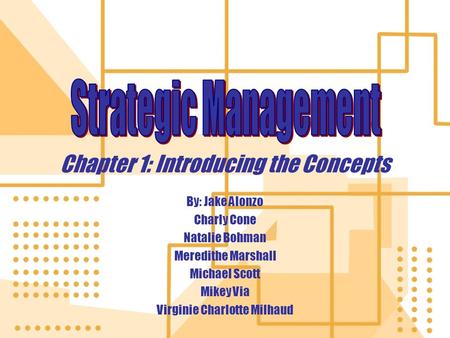 Chapter 1: Introducing the Concepts By: Jake Alonzo Charly Cone Natalie Bohman Meredithe Marshall Michael Scott Mikey Via Virginie Charlotte Milhaud By: