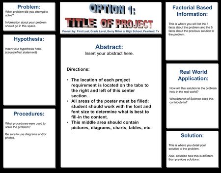 Factorial Based Information: This is where you will list the 5 facts about the problem and the 5 facts about the previous solution to the problem. Solution: