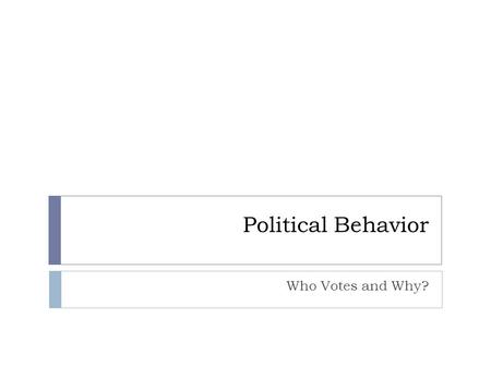 Political Behavior Who Votes and Why?. Democracy depends on its people  1800s ended religious qualifications, property qualifications and taxes  15.