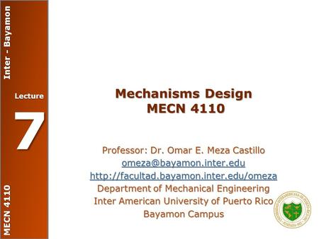 Mechanisms Design MECN 4110