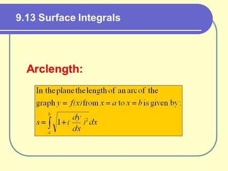 9.13 Surface Integrals Arclength:.