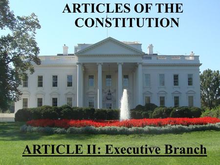 ARTICLES OF THE CONSTITUTION ARTICLE II: Executive Branch.