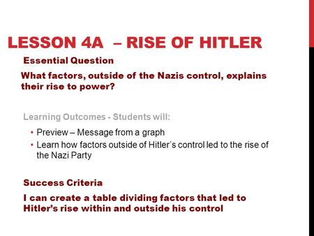 Lesson 4a – Rise of Hitler