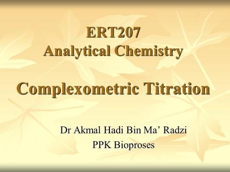 ERT207 Analytical Chemistry Complexometric Titration