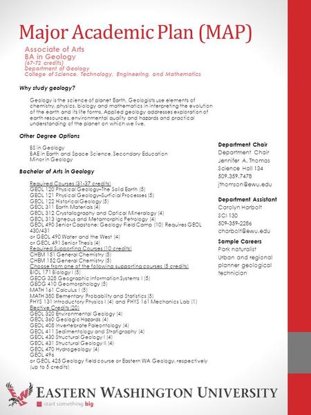 Major Academic Plan (MAP) Why study geology? Geology is the science of planet Earth. Geologists use elements of chemistry, physics, biology and mathematics.