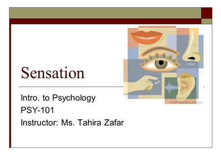 Sensation Intro. to Psychology PSY-101 Instructor: Ms. Tahira Zafar.