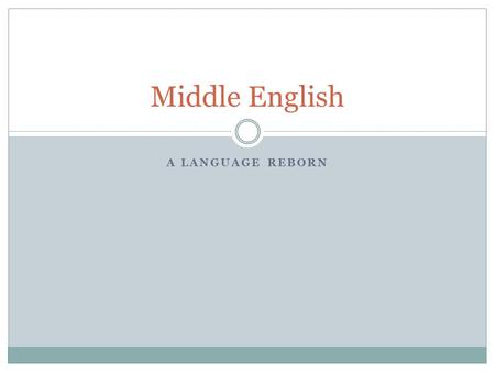 A LANGUAGE REBORN Middle English. So, what happened? After William the Conqueror took over, English was suppressed to the lower classes – the poor, uneducated.