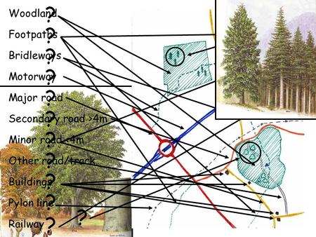 Secondary road >4m Woodland Footpaths Bridleways Motorway Major road Minor road 