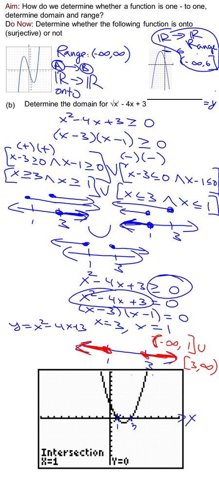 Aim: How do we determine whether a function is one - to one, determine domain and range? Do Now: Determine whether the following function is onto (surjective)