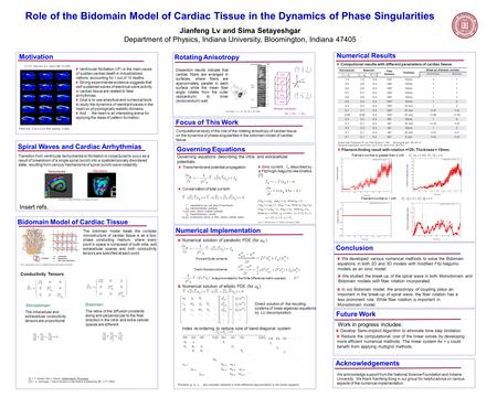 Role of the Bidomain Model of Cardiac Tissue in the Dynamics of Phase Singularities Jianfeng Lv and Sima Setayeshgar Department of Physics, Indiana University,