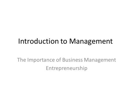 Introduction to Management