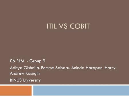 ITIL VS COBIT 06 PLM - Group 9