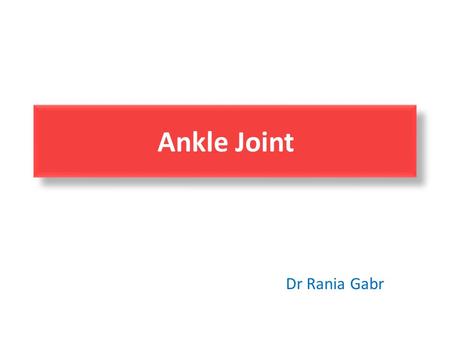 Ankle Joint Dr Rania Gabr.