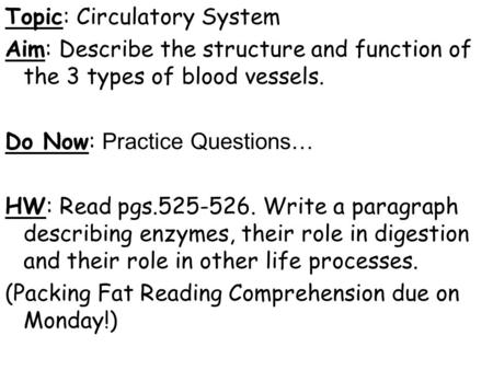 Topic: Circulatory System