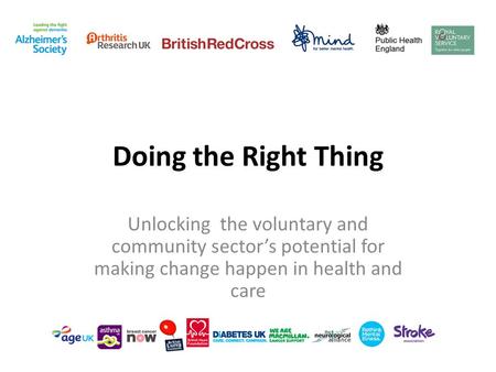 Doing the Right Thing Unlocking the voluntary and community sector’s potential for making change happen in health and care.