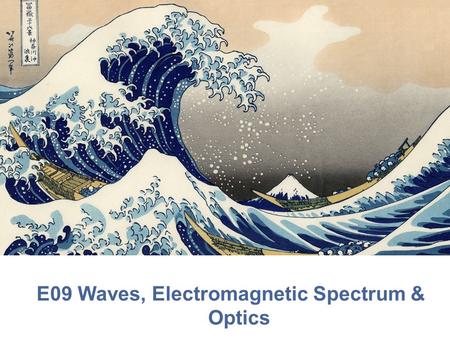 E09 Waves, Electromagnetic Spectrum & Optics. Mechanical Waves A disturbance that transfers energy from place to place Medium- material that a wave travels.