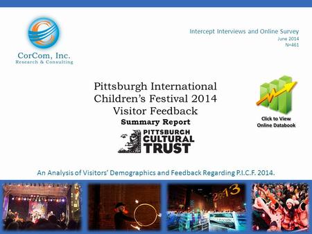 Pittsburgh International Children’s Festival 2014 Visitor Feedback Summary Report Intercept Interviews and Online Survey June 2014 N=461 An Analysis of.