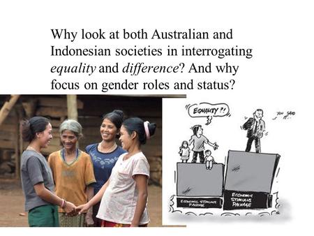 Why look at both Australian and Indonesian societies in interrogating equality and difference? And why focus on gender roles and status?