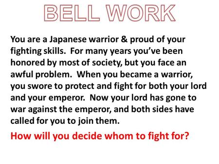 You are a Japanese warrior & proud of your fighting skills. For many years you’ve been honored by most of society, but you face an awful problem. When.