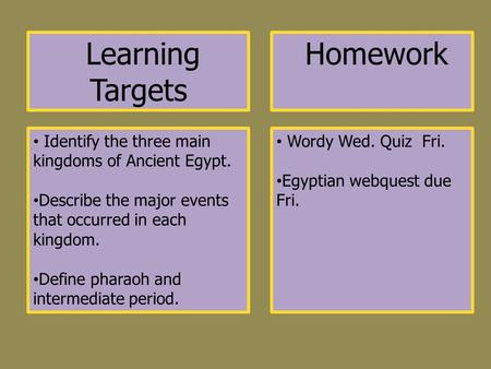 Learning Targets Homework